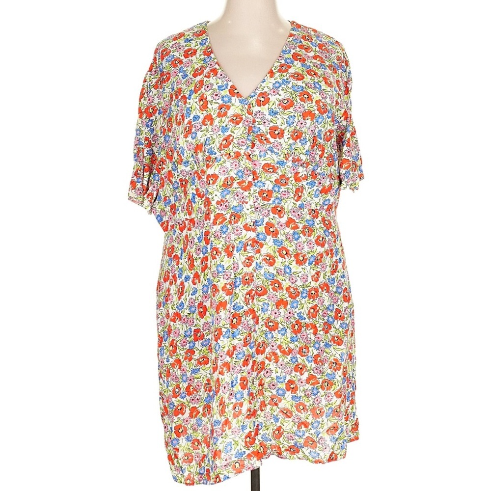 Nobody’s Child Alexa Floral Mini Dress Button Front Red Blue Size 20 - Picture 3 of 8